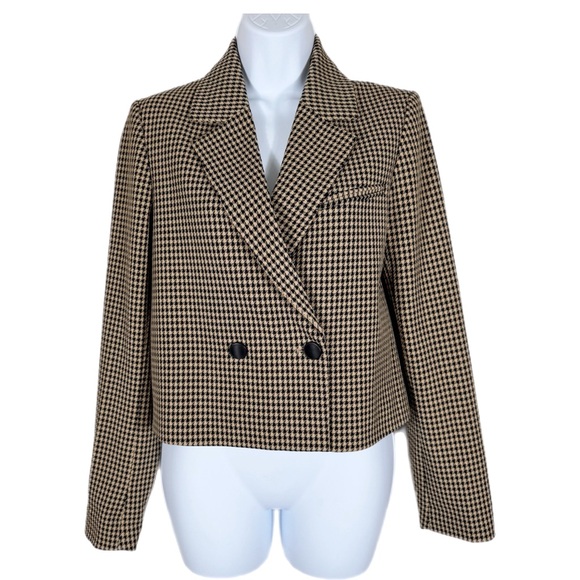 House of Harlow 1960 Jackets & Blazers - House of Harlow 1960 Womens Notched Lapel Houndstooth Blazer XS Tan Black Career